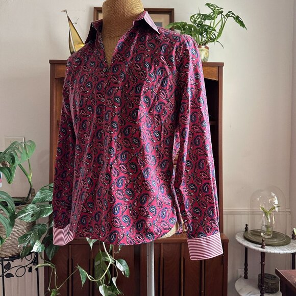 Paul Fredrick Slim Fit Red Paisley Dress Shirt, Long Sleeve Cotton M - Picture 4 of 11